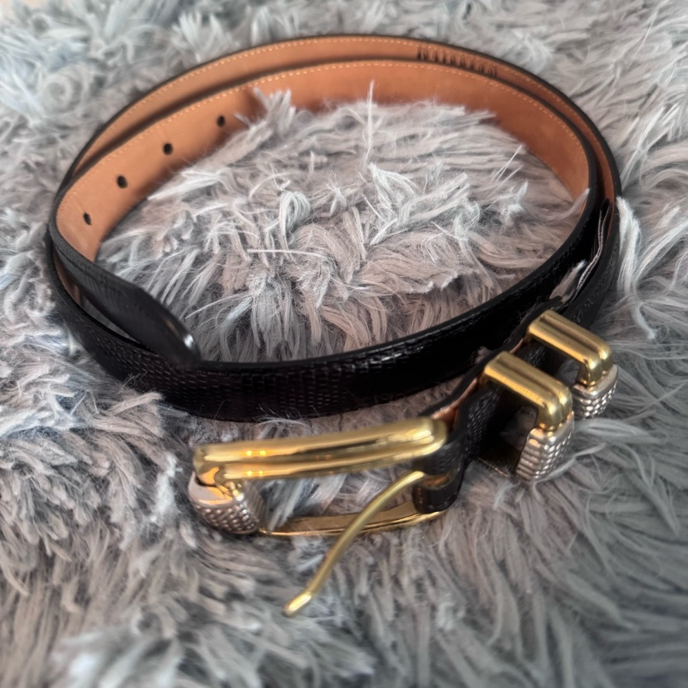 Brighton Women’s Black lizard embossed belt with Gold & Silver buckle
